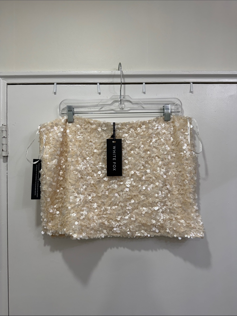 White Fox ~ Cream Sequin Mini Skirt